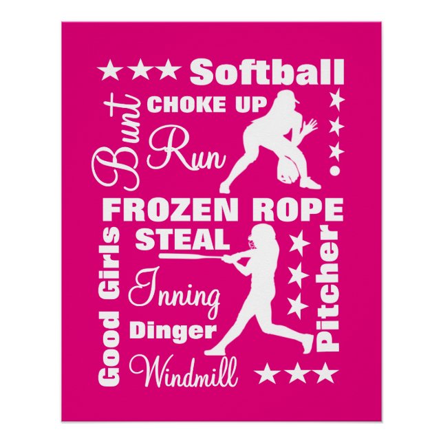 Poster Softball Girls Sports Terminoligy Mots Typographie (Devant)