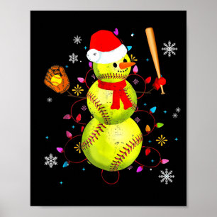 Poster Softball Noël Drôle Softball Bonhomme de neige Noë