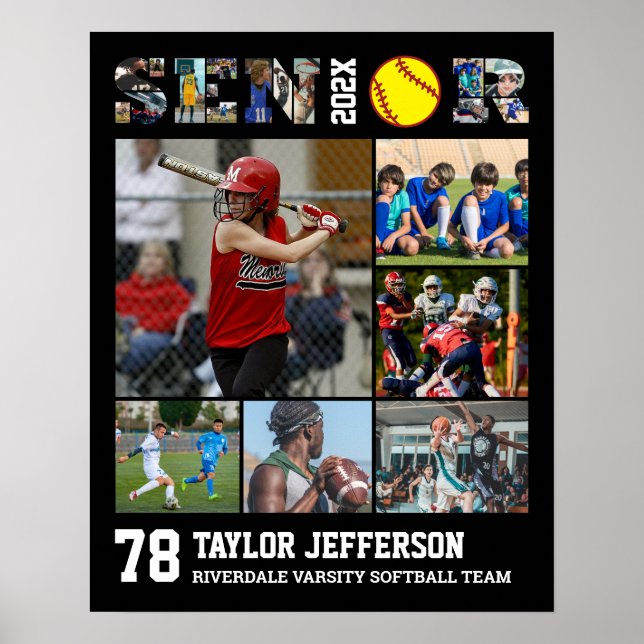 Poster Softball Player Senior Night Sports Photo Collage (Devant)