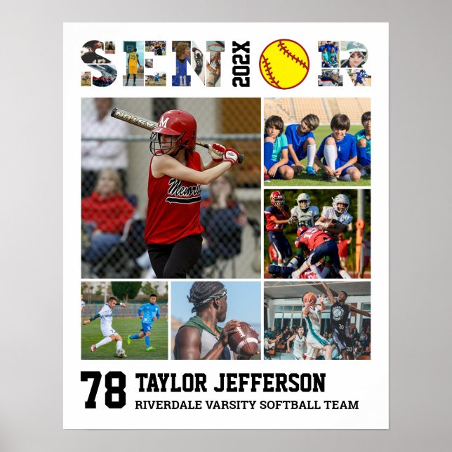 Poster Softball Player Senior Night Sports Photo Collage (Devant)