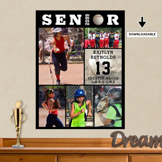 Poster Softball Senior Graduation 6 Photo Collage (Créateur téléchargé)
