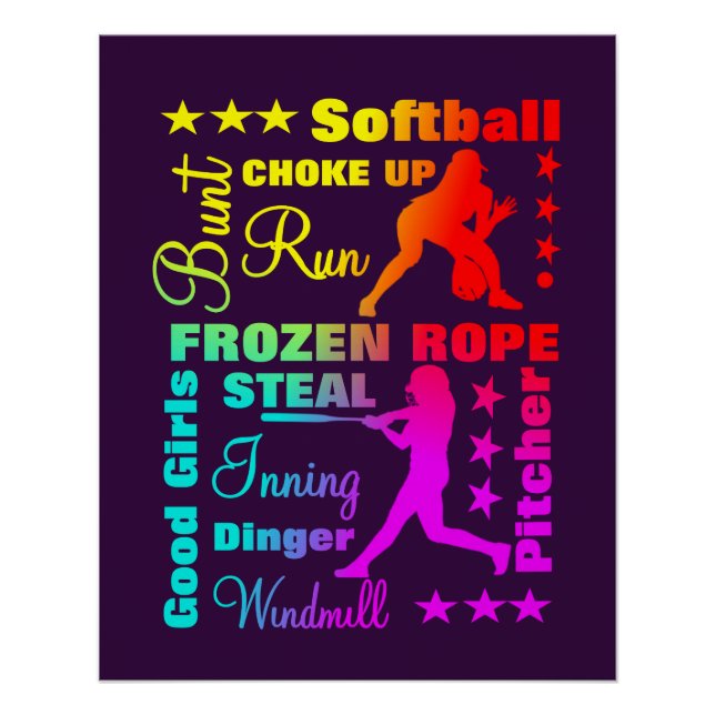 Poster Softball Sports Termes Rainbow Cool Typographie (Devant)