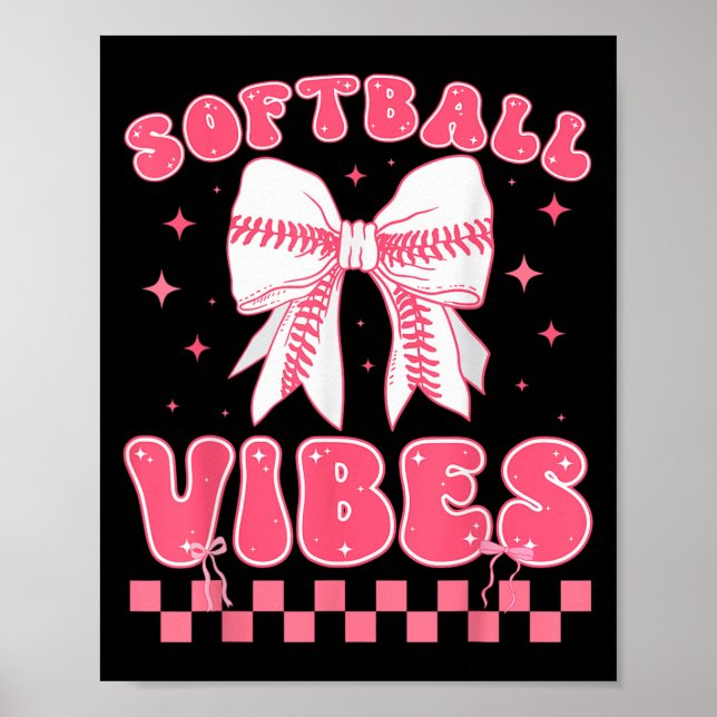 Poster Softball Vibes Softball Couqette Groovy Softball G (Devant)