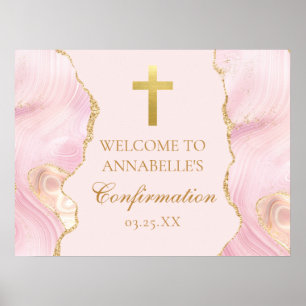 Poster Soignée de confirmation Cross Pink Gold Welcome Pa