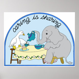 Poster Soin et partage de thé pour canard et éléphant