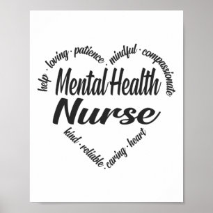Poster Soins de santé mentale Infirmière Coeur Mot Cloud