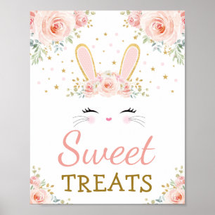 Poster Soins sucrés / Cute lapin lapin Blush Gold Floral