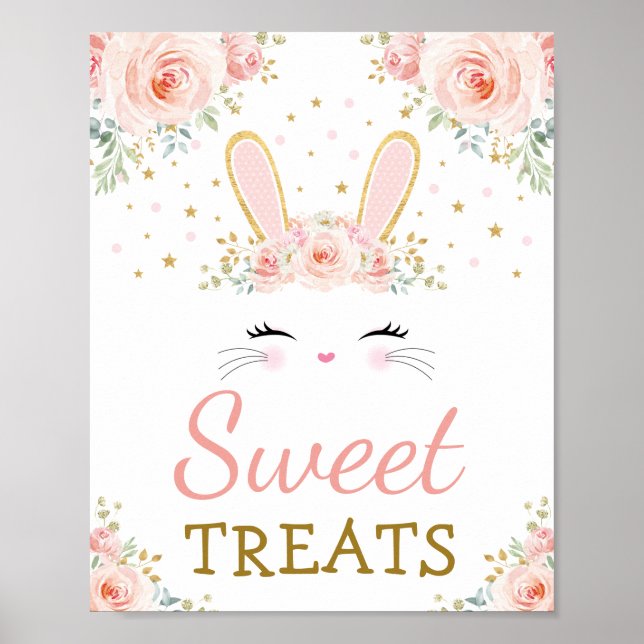 Poster Soins sucrés / Cute lapin lapin Blush Gold Floral (Devant)