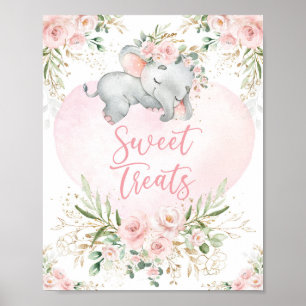 Poster Soins sucrés Dreamy Baby Elephant Blush Floral