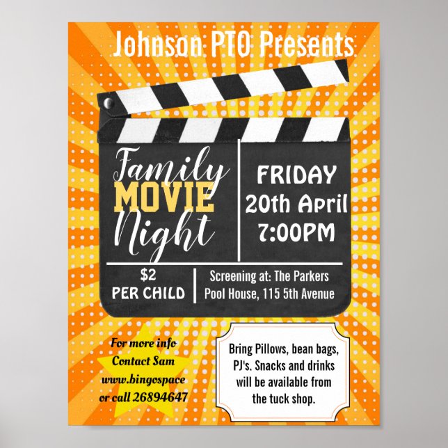 Poster Soirée cinéma familiale, soirée cinéma PTA événeme (Devant)