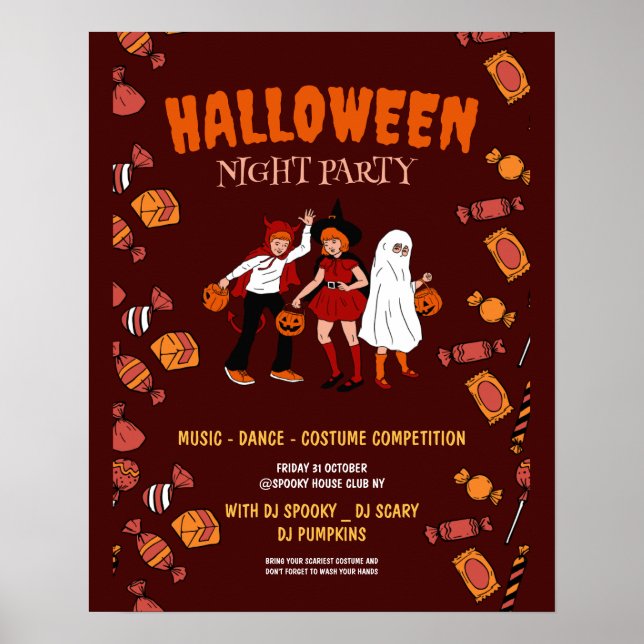 Poster Soirée costumée d'Halloween, Nuit d'Halloween (Devant)