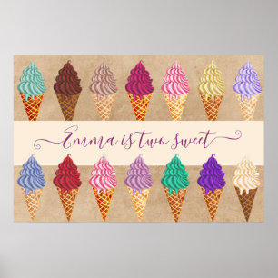 Poster Soirée Crème Glace Bébé Fille 2 ans Anniversaire