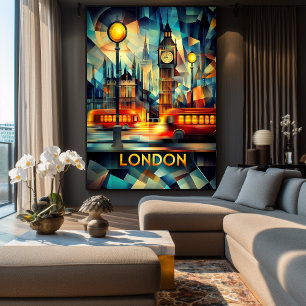 Poster Soirée Cubiste de Londres - Cityscape géométrique 