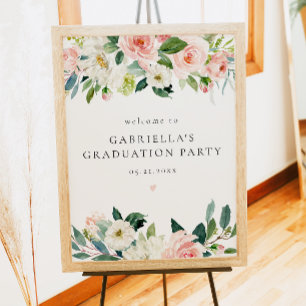 Poster Soirée de graduation florale rose et brillant Bien
