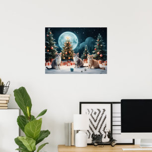 Poster Soirée de Noël envoûtante avec des chatons