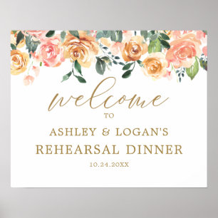 Poster Soirée de répétition florale Elegant Gold Peach