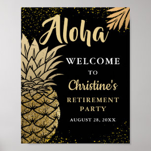 Poster Soirée de retraite en ananas noir Gold Bienvenue