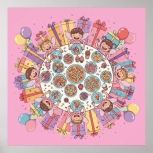 Poster Soirée Fée à thème rose pour enfants