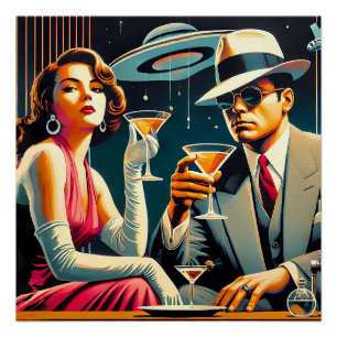 Poster Soirée Gangster Martini de l'ère spatiale Las Vega