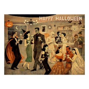 Poster Soirée Martini Halloween Rétro Milieu de Siècle 40