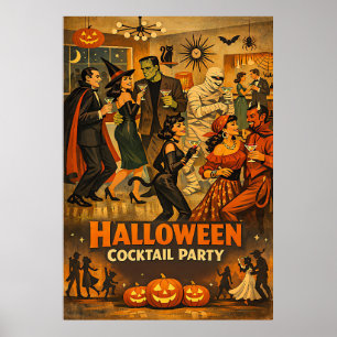 Poster Soirée Martini Halloween Rétro Milieu de Siècle 50