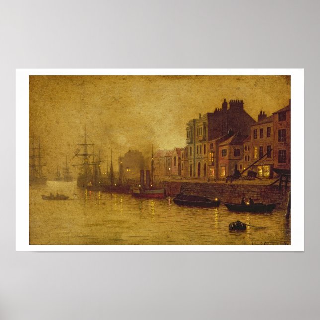 Poster Soirée, Whitby Harbour, 1893 (huile à bord) (Devant)