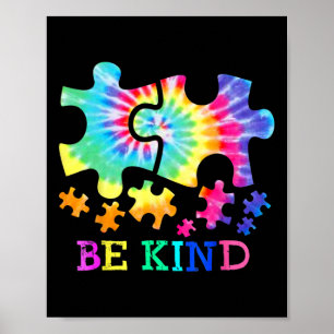 Poster Sois gentil Autisme Pièces de puzzle Tie Dye Sensi