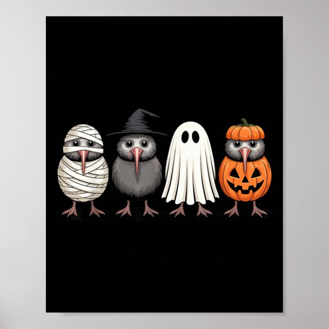 Poster Soky Ghost Kiwi Bird Pumpkin Halloween Skeleton  (Devant)