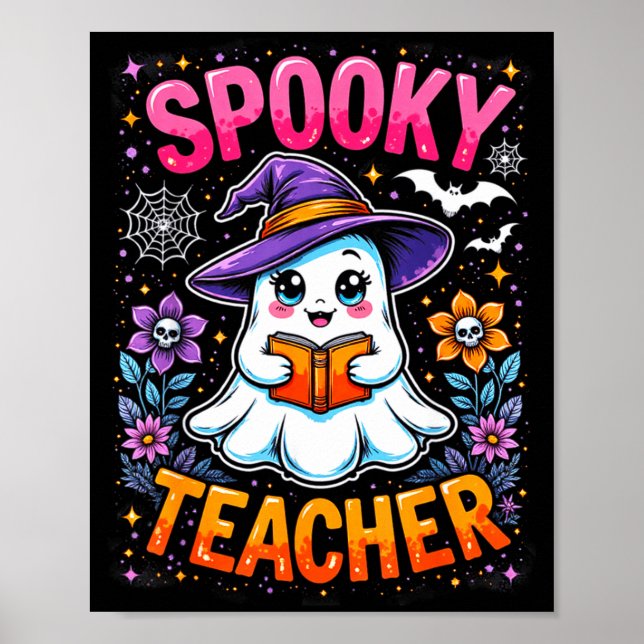 Poster Soky Teacher Cute Ghost Reading Book Funny Hallo  (Devant)