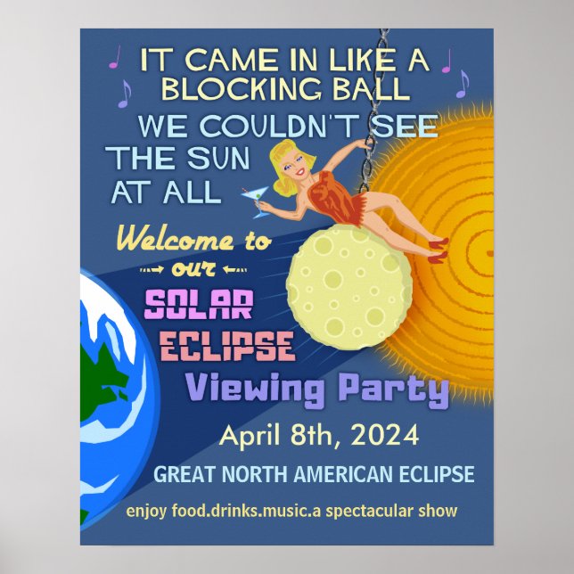 Poster Solaire Eclipse Party Funny Retro Sun Viewing 2024 (Devant)