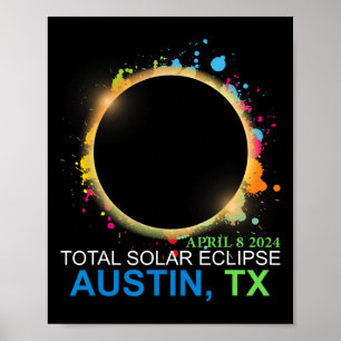 Poster Solar Eclipse 2024 Austin Texas Colorful Totality