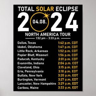 Poster Solar Eclipse 2024 North America Tour State Totali
