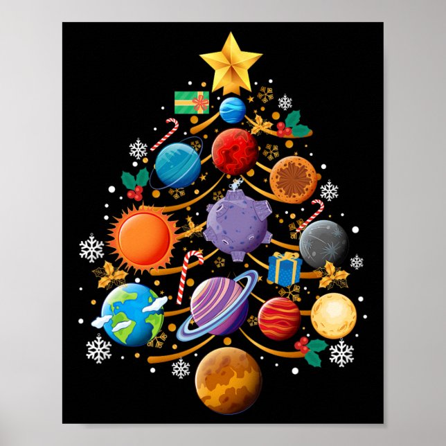 Poster Solar System Planets Christmas Tree Astronomy Xmas (Devant)