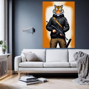 Poster Soldat anthropomorphique du tigre Art AI