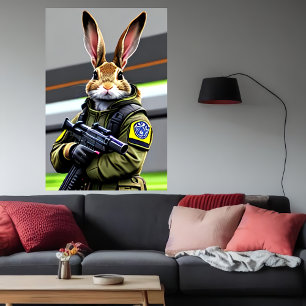 Poster Soldat de lapin cool anthropomorphique Art AI