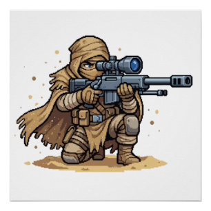 Poster Soldat de Sniper Tactique en Pixel Art Militaire D