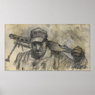 Poster Soldat marchant avec MG