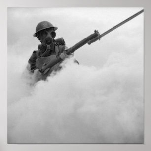 Poster Soldat Masque À Gaz Avec Fusil Bayoneted - 1941