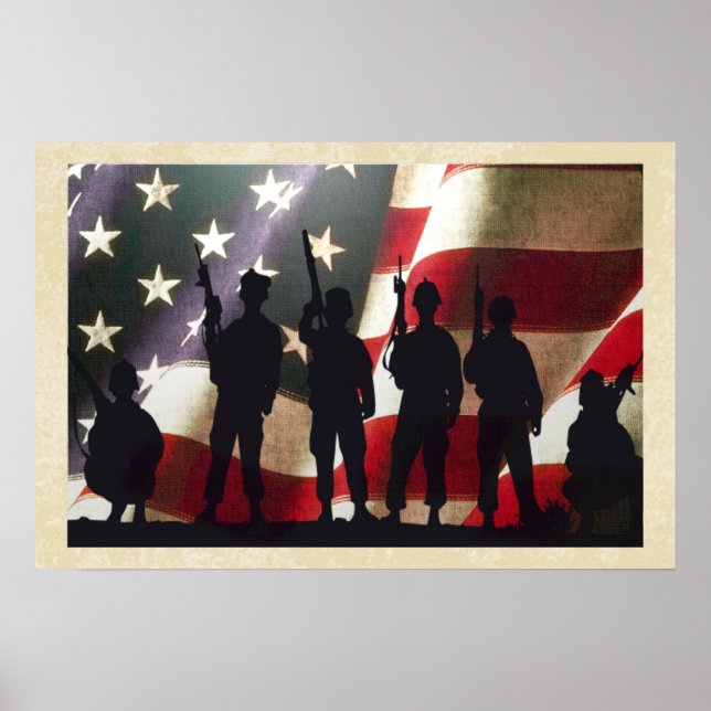 Poster Soldat militaire patriotique Silhouette (Devant)