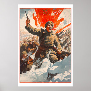 Poster Soldat russe fuyant la Horde Zombie