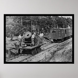 Poster Soldats avec un canon sur un wagon de chemin de