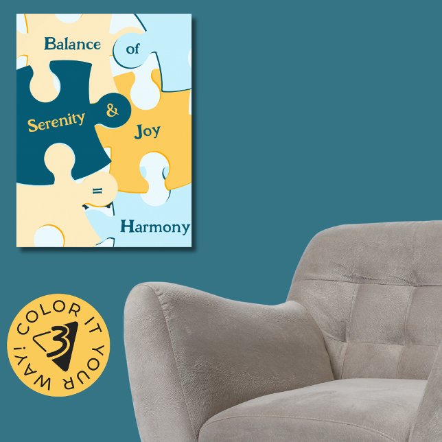 Poster Solde de sérénité et de joie = Pièces de puzzle Ha (Balance of Serenity and Joy is Harmony Puzzle Pieces Poster, Livingroom)
