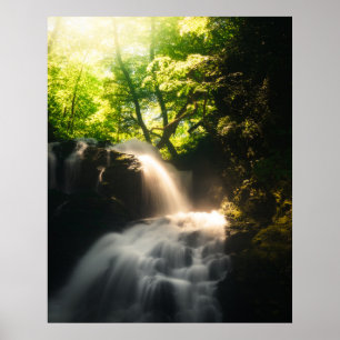 Poster Soleil brillant sur une cascade magique