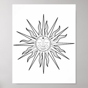 Poster Soleil céleste astrologie fantaisiste noir et blan