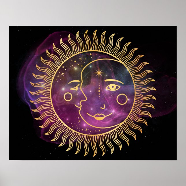 Poster Soleil céleste pourpre et lune (Devant)