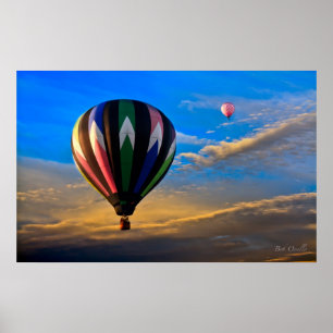 Poster Soleil couché paisible Ballons à air chaud