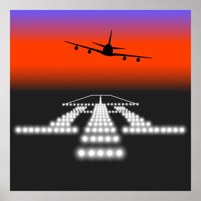 Poster Soleil d'approche de l'avion aux feux de piste Avi (Devant)