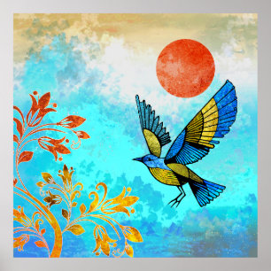 Poster Soleil de l'arbre d'oiseaux