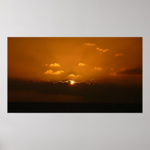 Poster Soleil Derrière les nuages I Orange Sunset Photo