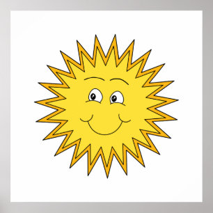 Poster Soleil d'été jaune avec un visage heureux.